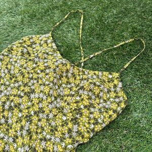 Vintage Express green, yellow, white floral cross back midi dress